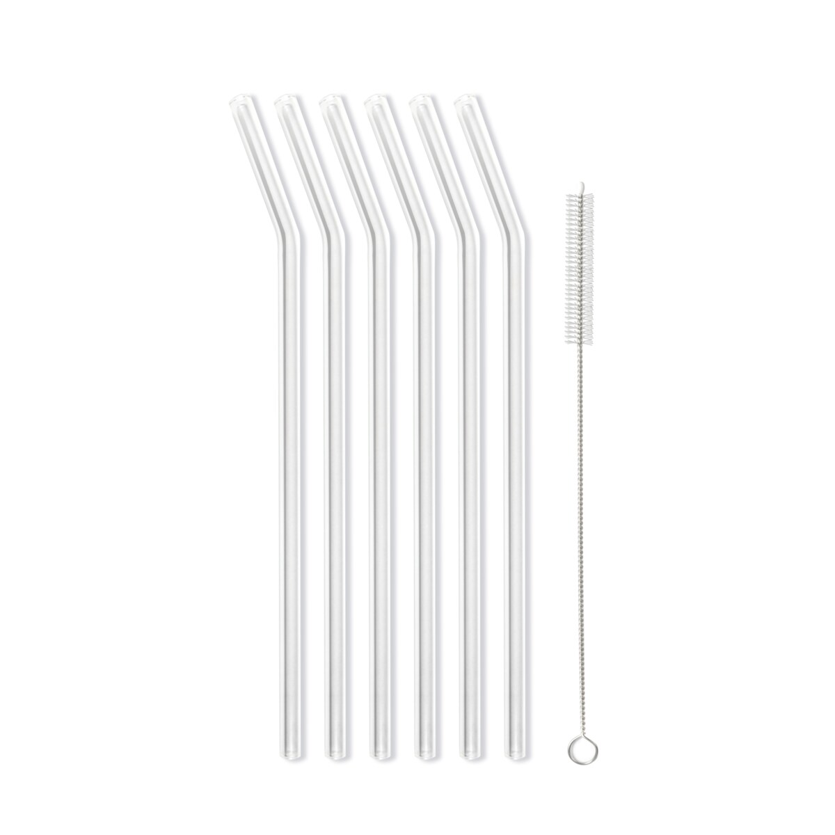 Słomki szklane transparent zakrzywione 23cm zestaw 6 sztuk ze szczoteczką 26629