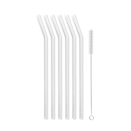 Słomki szklane transparent zakrzywione 23cm zestaw 6 sztuk ze szczoteczką 26629