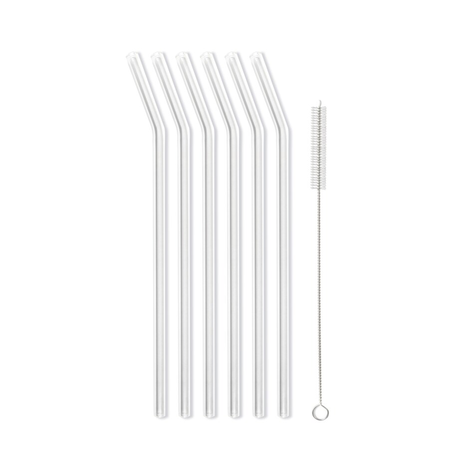Słomki szklane transparent zakrzywione 23cm zestaw 6 sztuk ze szczoteczką 26629
