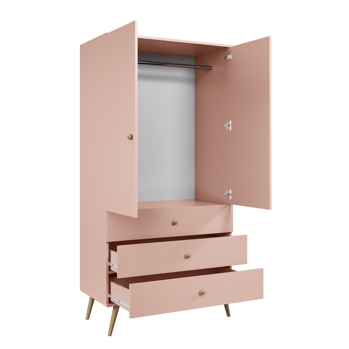 Szafa z szufladami i drążkiem w stylu Boho - Różowa