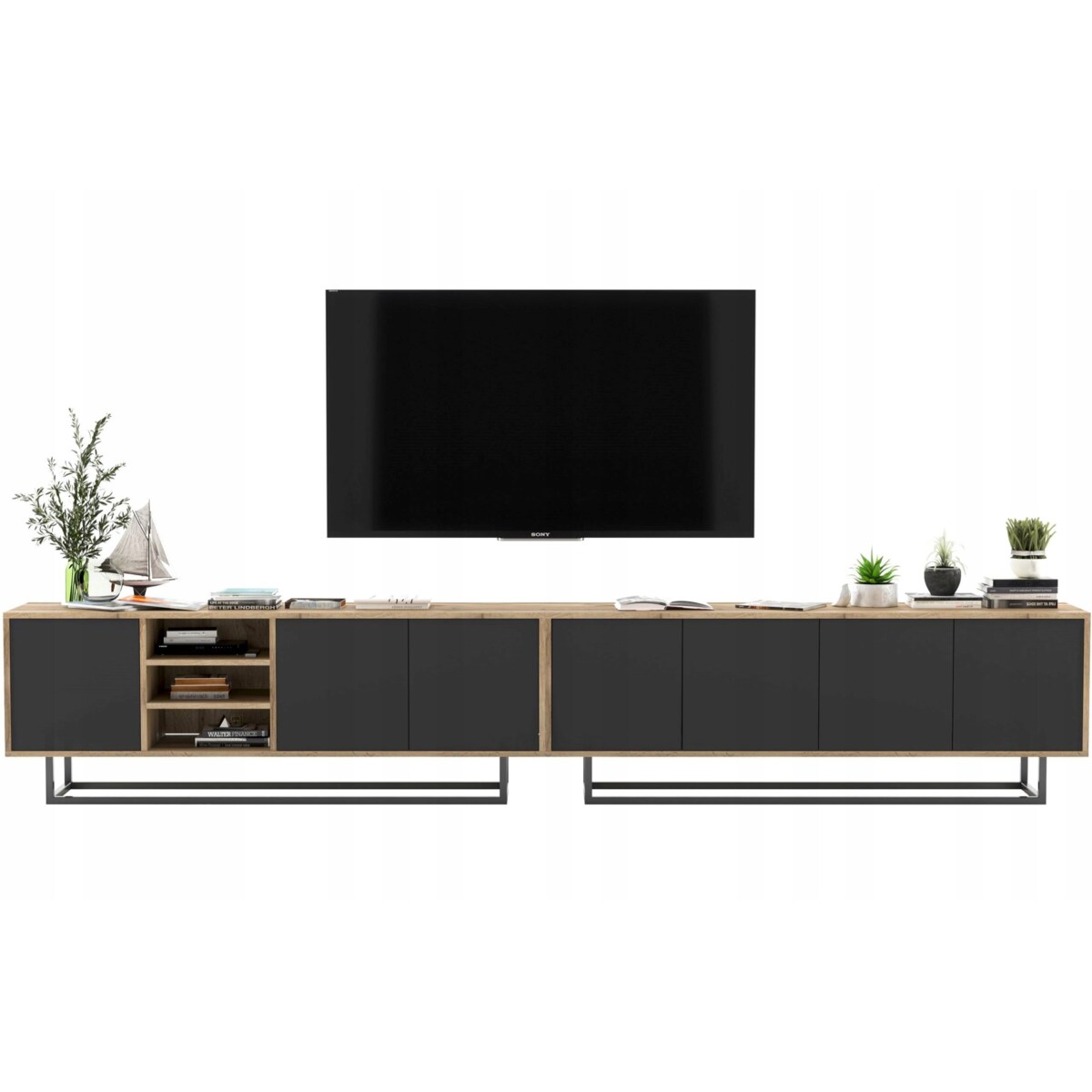 Szafka RTV Loft Komoda RTV Industrialna Czarny MAT 300 cm