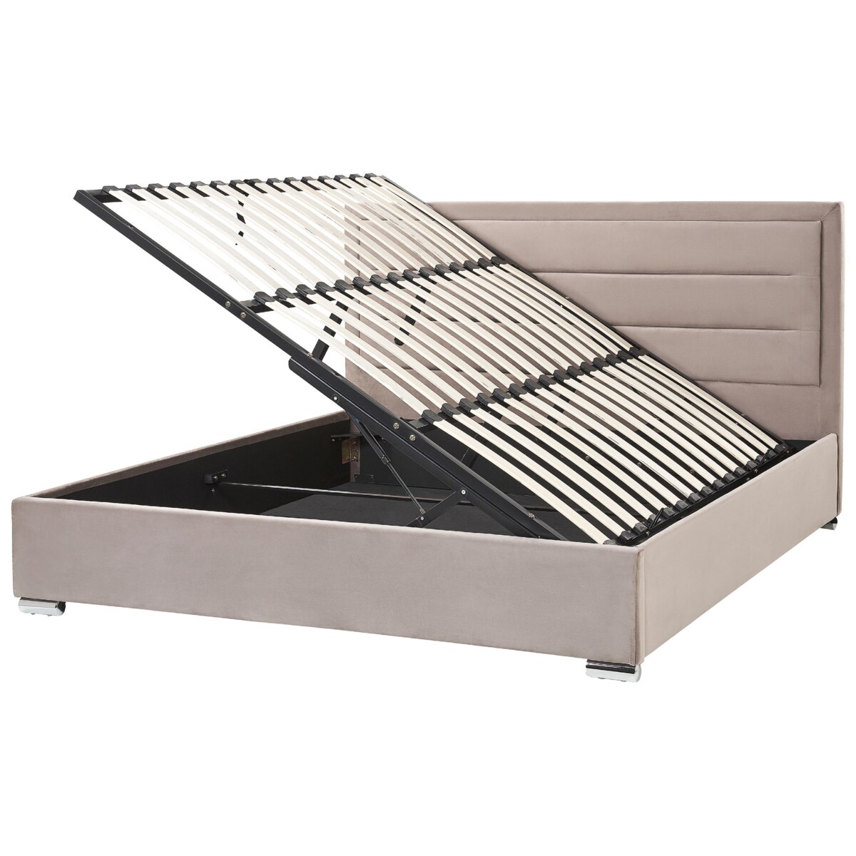 Łóżko z pojemnikiem welurowe 180 x 200 cm beżowoszare ROUEN