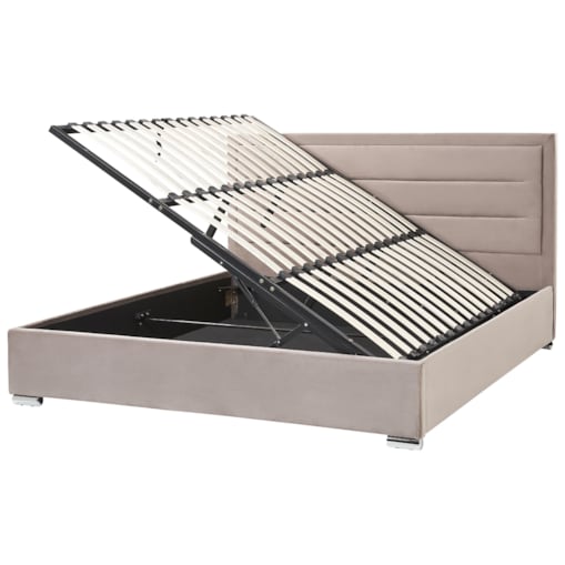 Łóżko z pojemnikiem welurowe 180 x 200 cm beżowoszare ROUEN