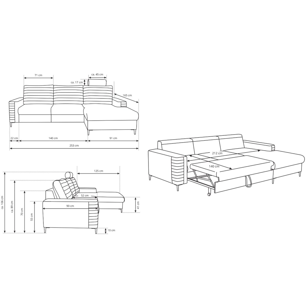 Narożnik rozkładany z zagłówkiem i pojemnikiem OLI, prawostronny, brązowy
