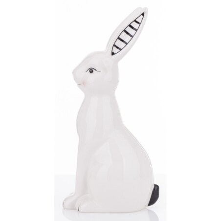 Dekoracja - biały królik z prążkowanym uszkiem 23x9x11 cm