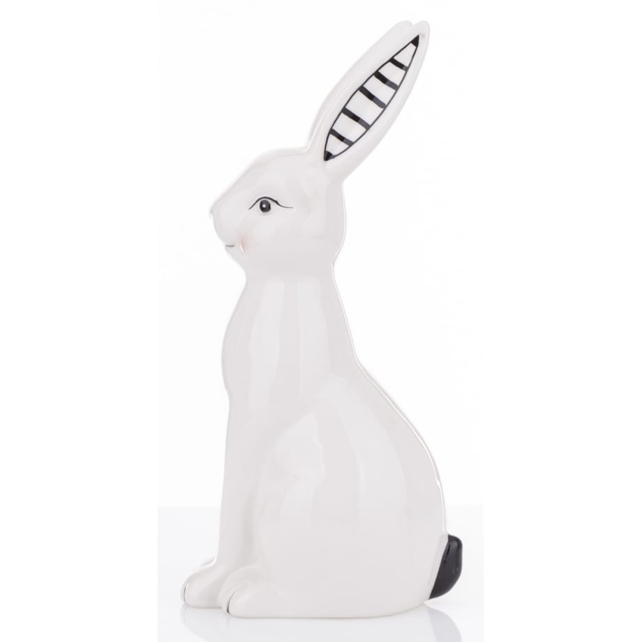 Dekoracja - biały królik z prążkowanym uszkiem 23x9x11 cm