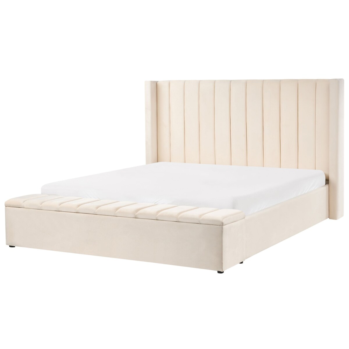 Łóżko z ławką Welur NOYERS 180 x 200 cm Złamana biel