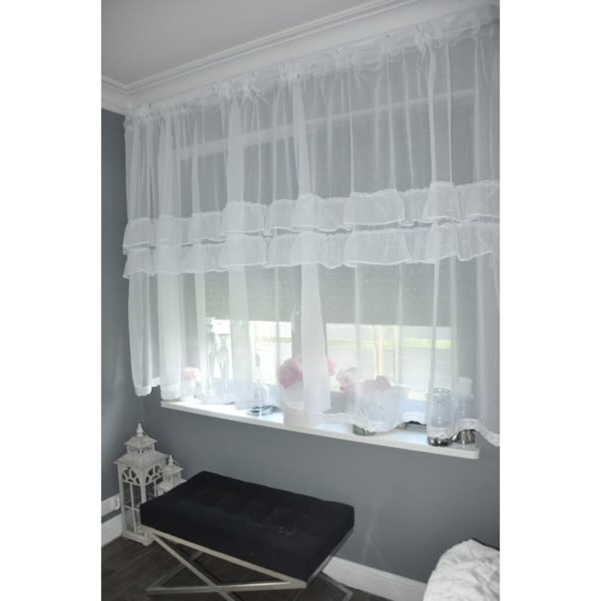 firana z lekkiej etaminy "sophia" dwie falbanki 400x160cm | taśma