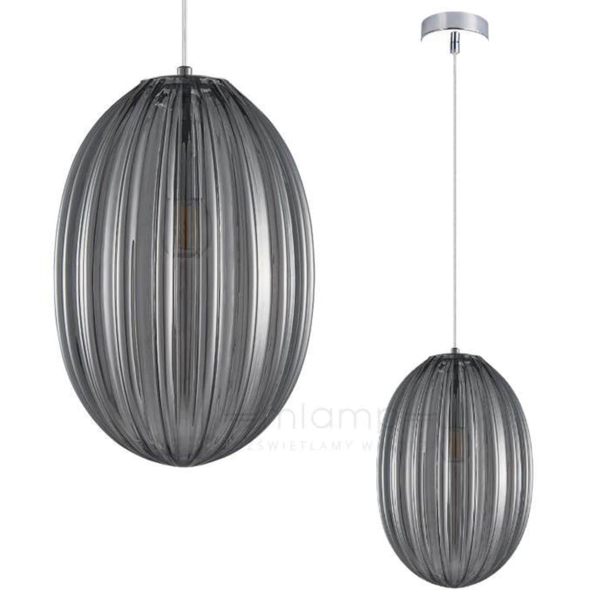 Wisząca LAMPA skandynawska PARLO PND-8112-1B-SG Italux plisowana OPRAWA szklany zwis chrom szary przydymiony