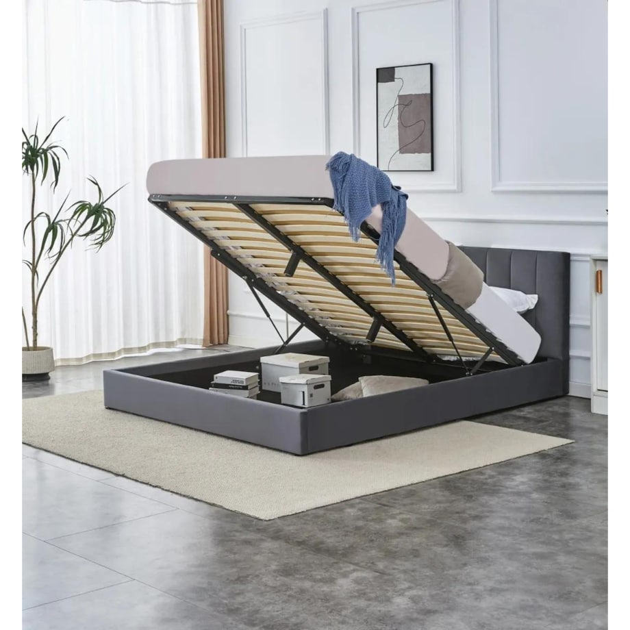 Łóżko KATARINA 160x200 szare z pojemnikiem na pościel