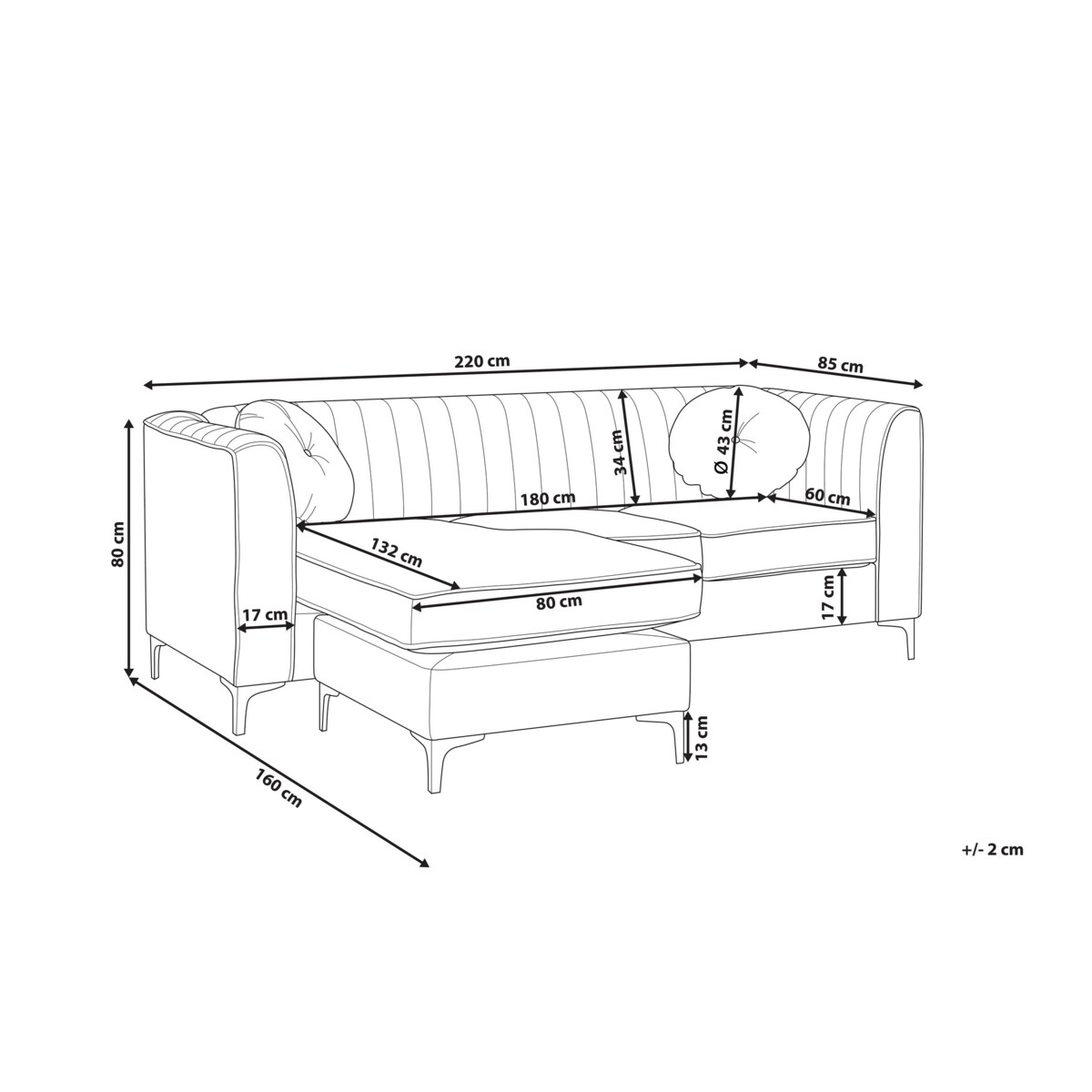 Narożnik welurowy prawostronny niebieski TIMRA