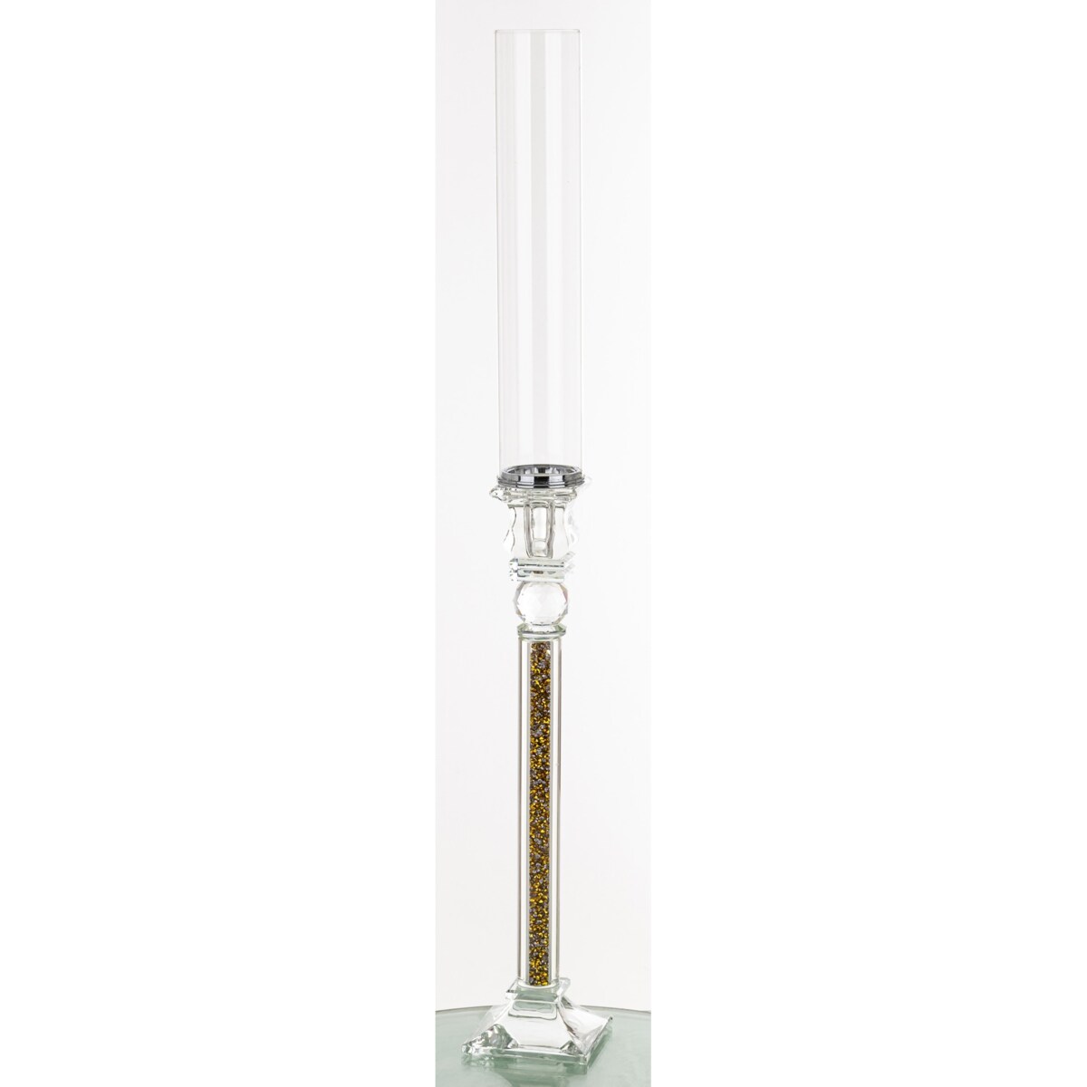Świecznik szklany na 1 świecę z kloszem 70x9x9 cm RURKA złoty mini