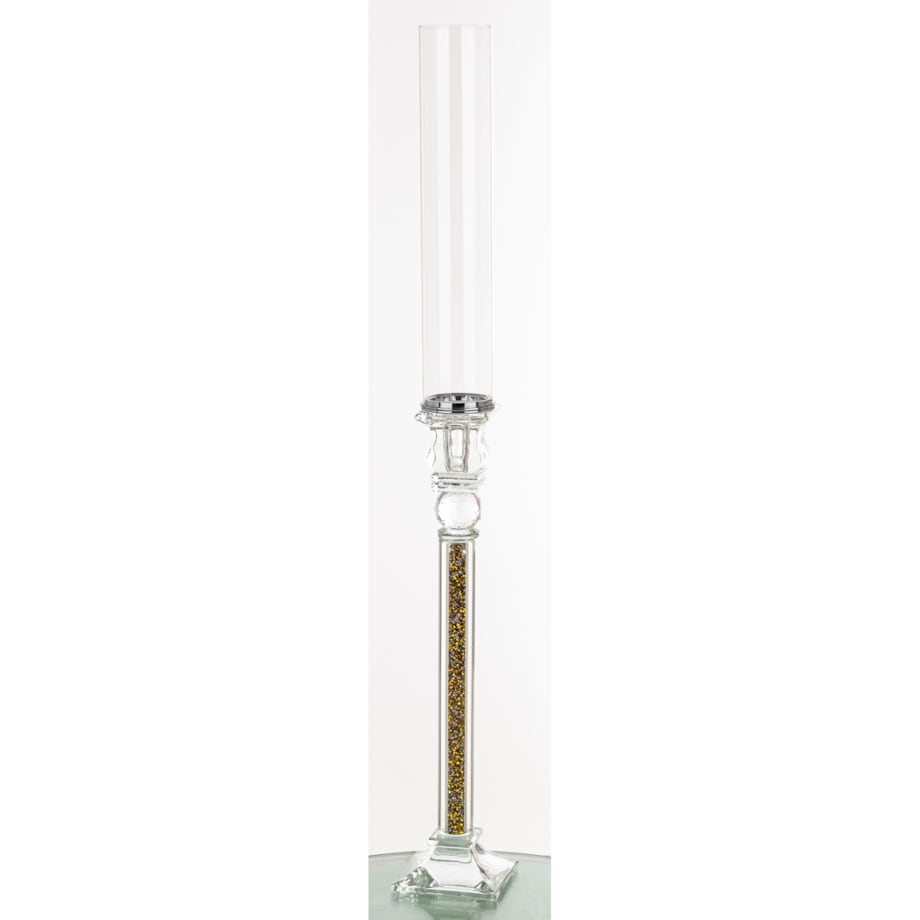 Świecznik szklany na 1 świecę z kloszem 70x9x9 cm RURKA złoty mini