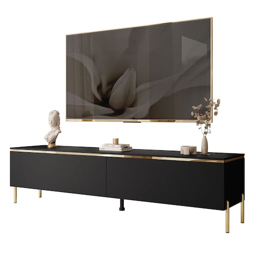 Szafka RTV AURORA czarny mat nogi proste złote