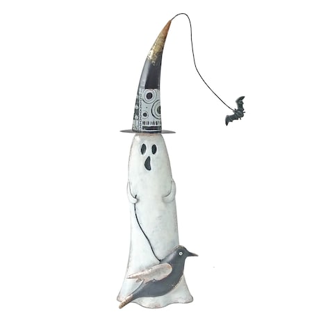 Dekoracja Halloween - Figurka metalowa biały duch 59x17x10 cm MULTO z ptaszkiem