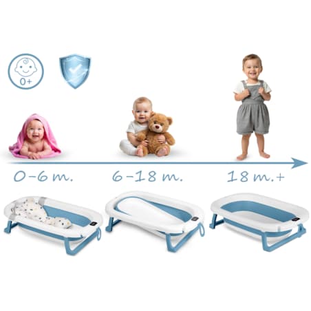 Wanienka składana dla dziecka niemowląt Ricokids silikonowa termometr LCD biało-niebieska