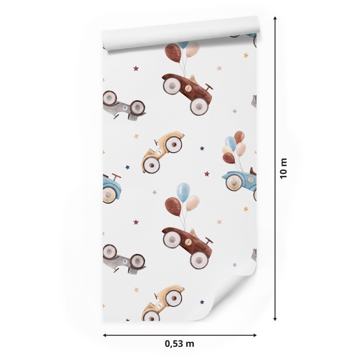 Tapeta Dziecięca Retro SAMOCHODY Baloniki Gwiazdki