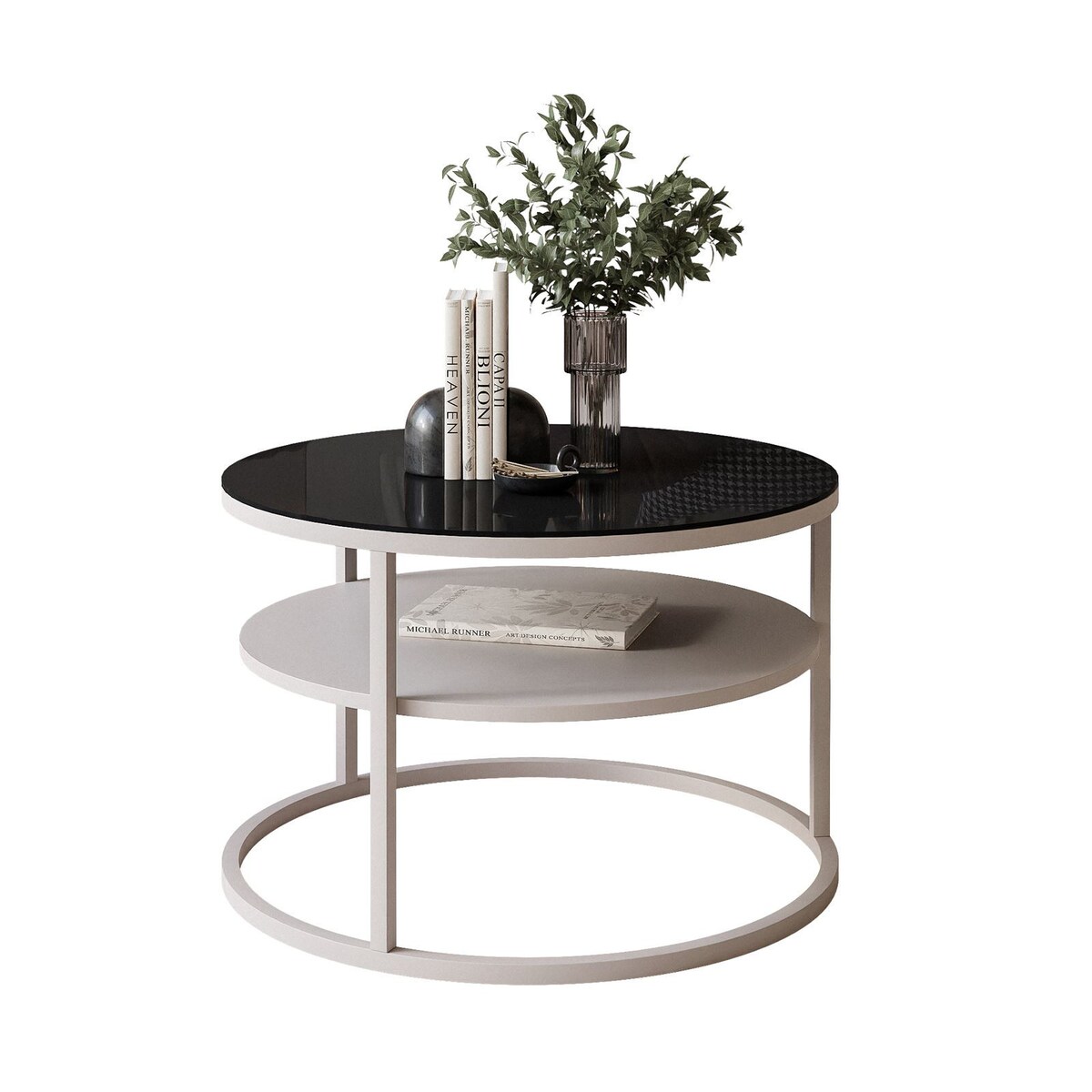 Stolik Kawowy CIRI KASZMIR z półką czarne szkło