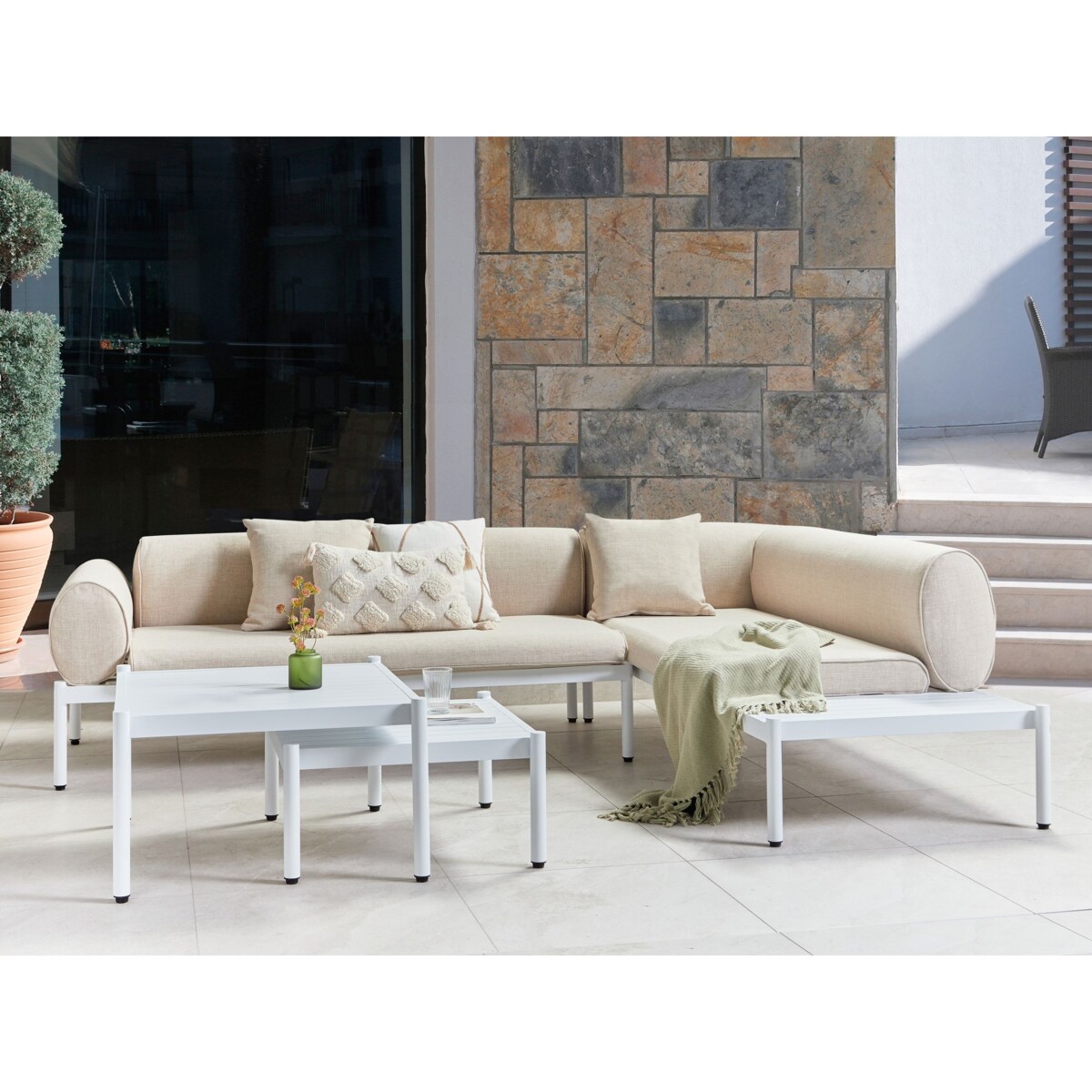 Duży zestaw wypoczynkowy RASIGLIA Aluminium Beżowy Lewostronny