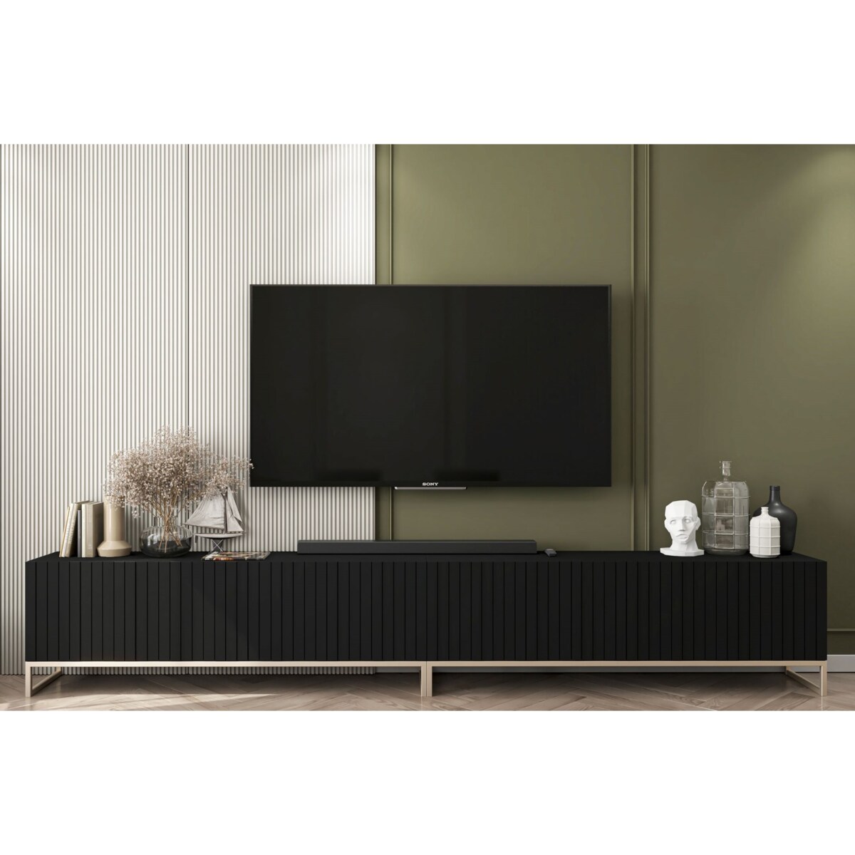 Szafka RTV Glamour pod Telewizor Komoda RTV Glamour Czarny Mat 300 cm