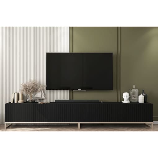 Szafka RTV Glamour pod Telewizor Komoda RTV Glamour Czarny Mat 300 cm