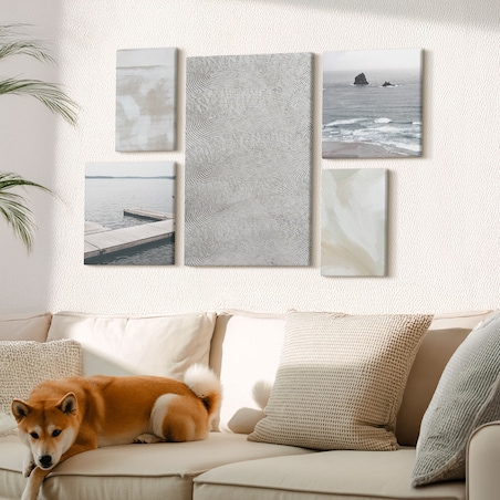 Zestaw 5 obrazów na płótnie - Abstrakcja nowoczesne tekstury w stylu industrialnym - szary