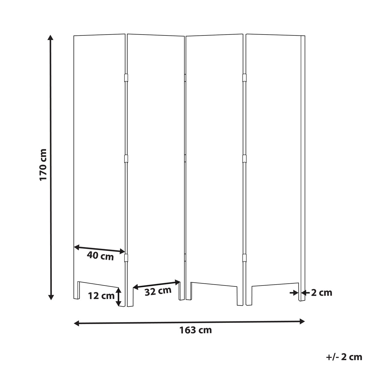 4-panelowy parawan pokojowy AVENES Złamana biel 163 cm 170 cm