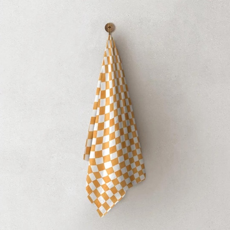 Lniany ręcznik kuchenny - pomarańczowa krata