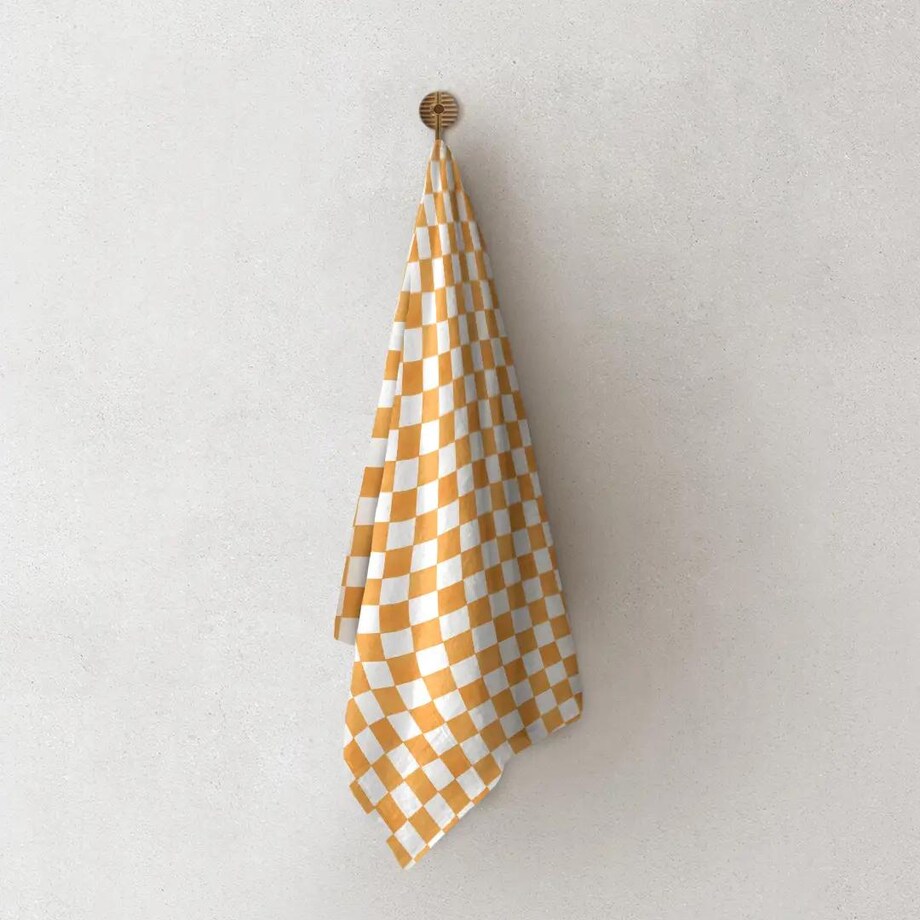 Lniany ręcznik kuchenny - pomarańczowa krata