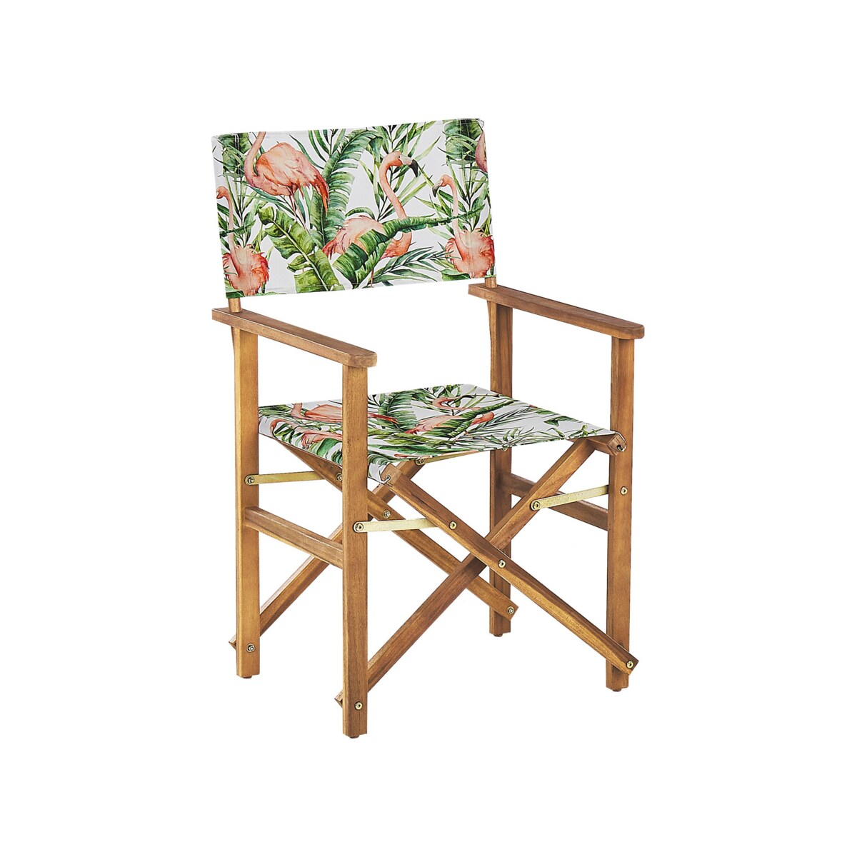 Zestaw 2 krzeseł ogrodowych akacjowy jasne drewno z szarym / wzór we flamingi CINE