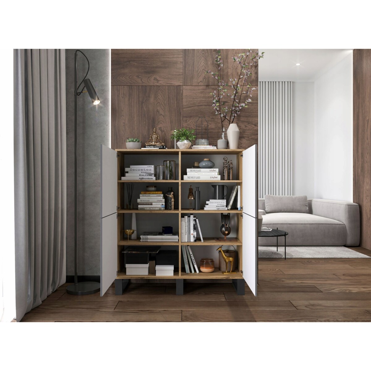 Komoda Industrialna Komoda Loft Grafit MAT Dąb Wotan 113 cm