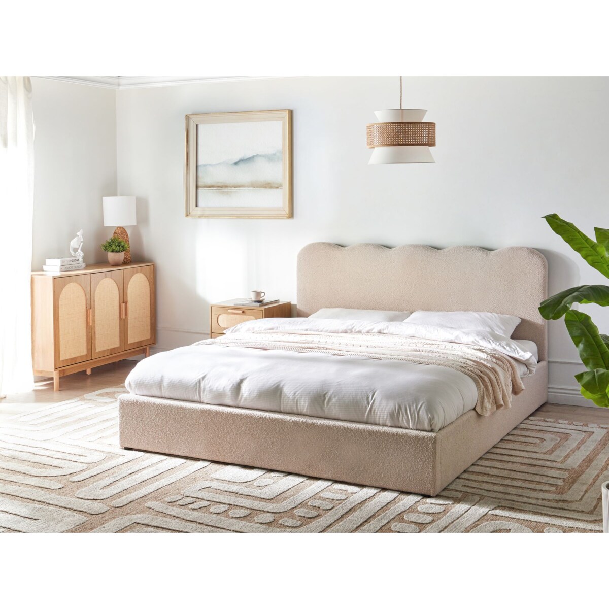 Łóżko z pojemnikiem Boucle NANTERRE 180 x 200 cm Beżowy