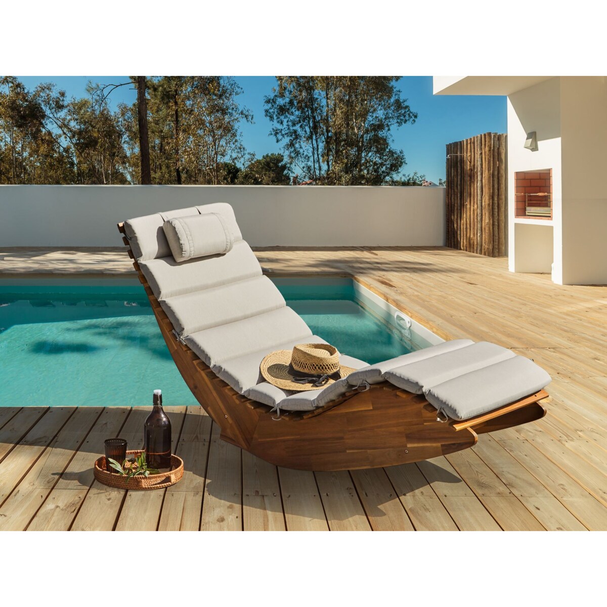 Poduszka na leżak ogrodowy BRESCIA PREMIUM 180 x 60 cm Beżowoszary