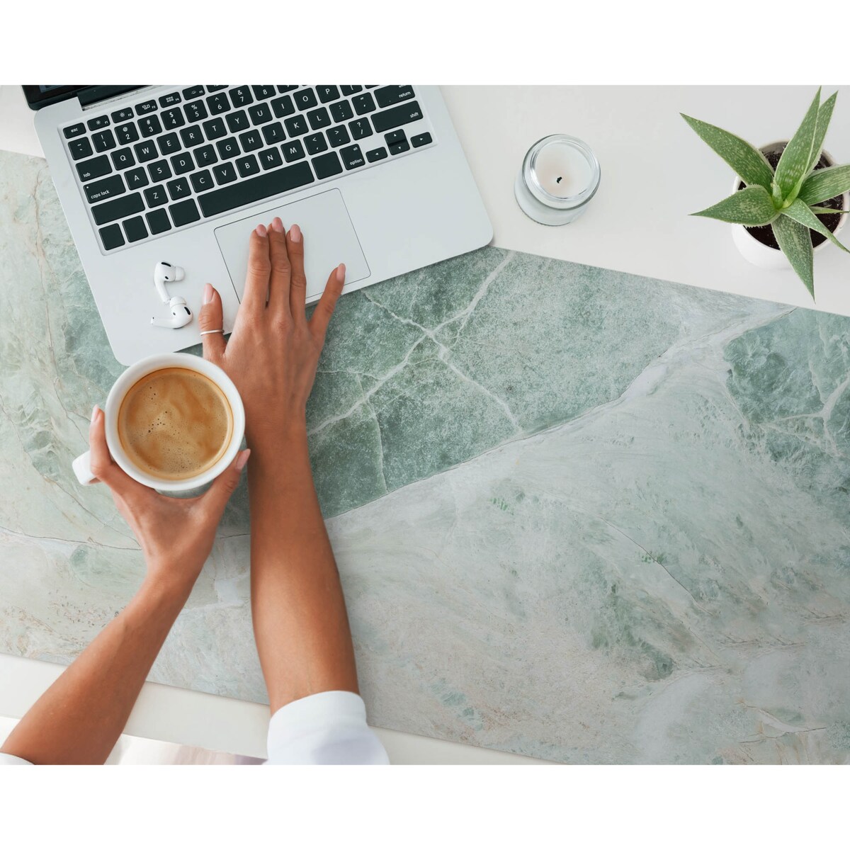 Zielona mata na biurko Marmurowy wzór natury, 120x60 cm