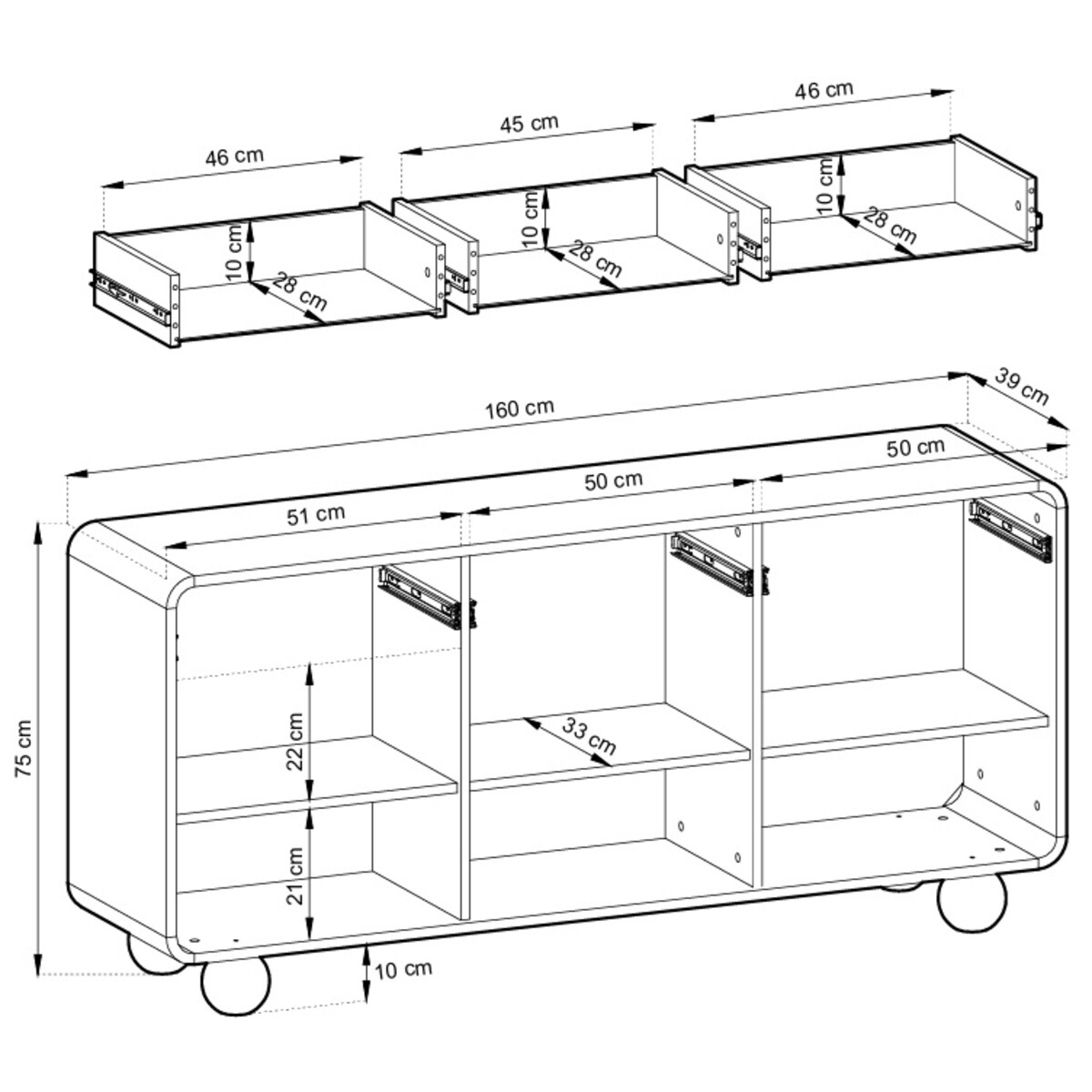 Komoda szeroka 160 ALBI w kolorze kaszmirowym na okrągłych nóżkach