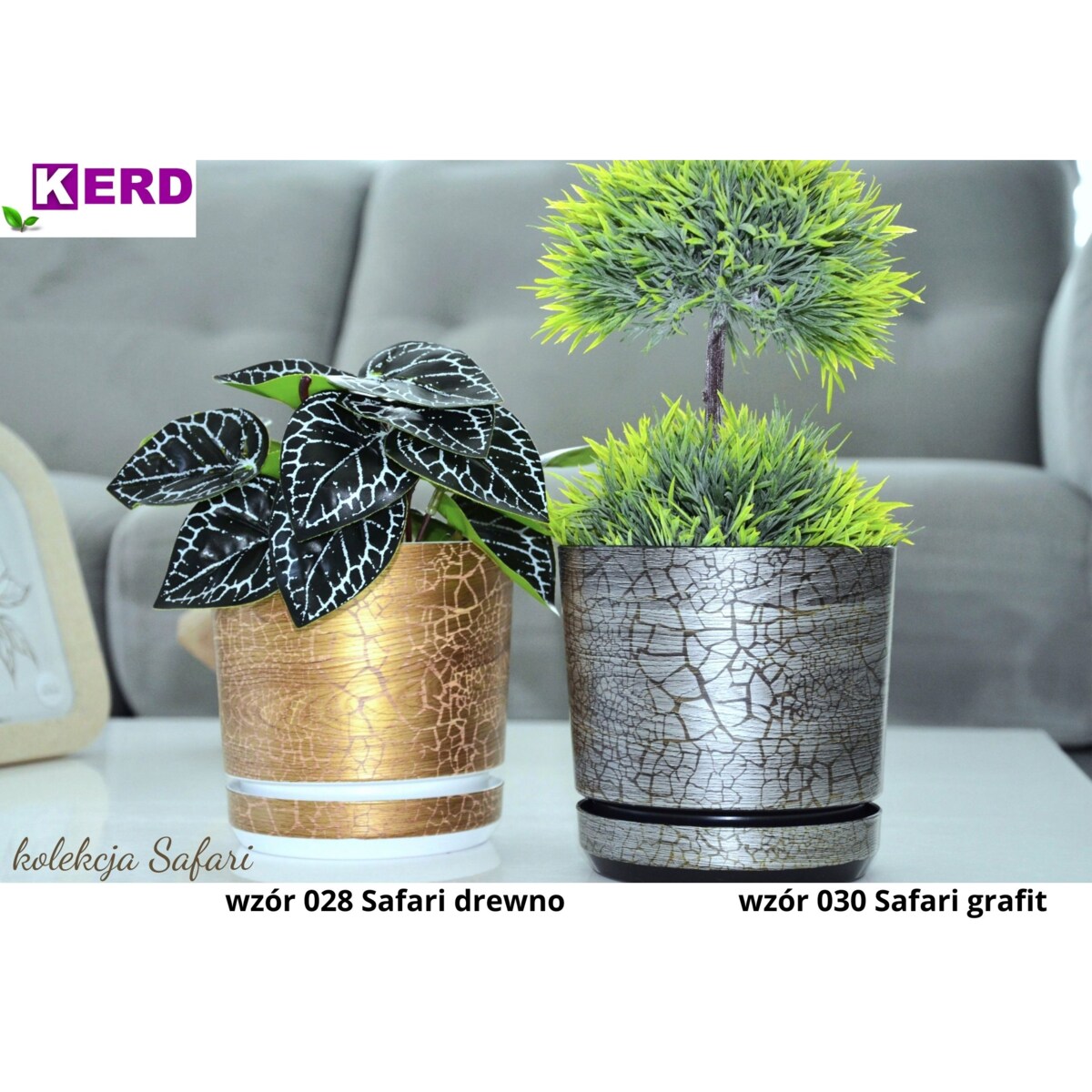 12 cm wzór SAFARI DREWNO Doniczka z podstawką efekt naturalny drewna złotej deski drewnopodobna