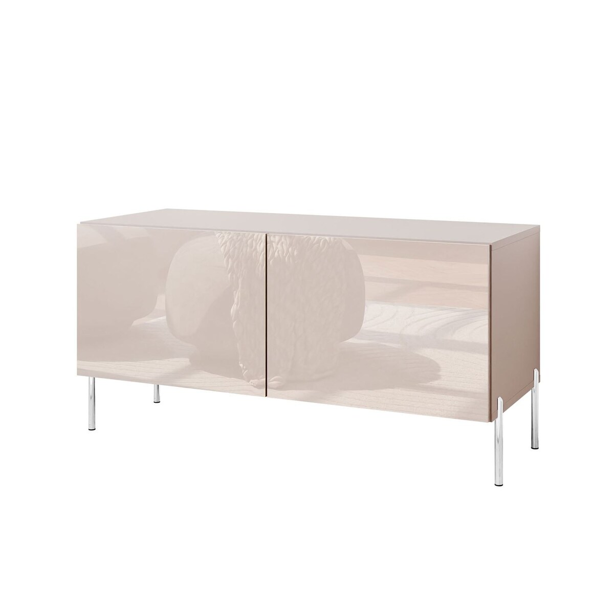 Szafka RTV COLGANTE 100 kaszmir wysoki połysk, oświetlenie LED, nóżki proste srebrne