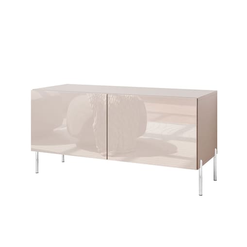 Szafka RTV COLGANTE 100 kaszmir wysoki połysk, oświetlenie LED, nóżki proste srebrne