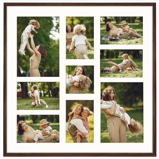 Ramka na zdjęcia 1x 10x10 6x 10x15 2x 15x21 brązowa galeria na 9 zdjęć multirama 50x50 FRAMAI