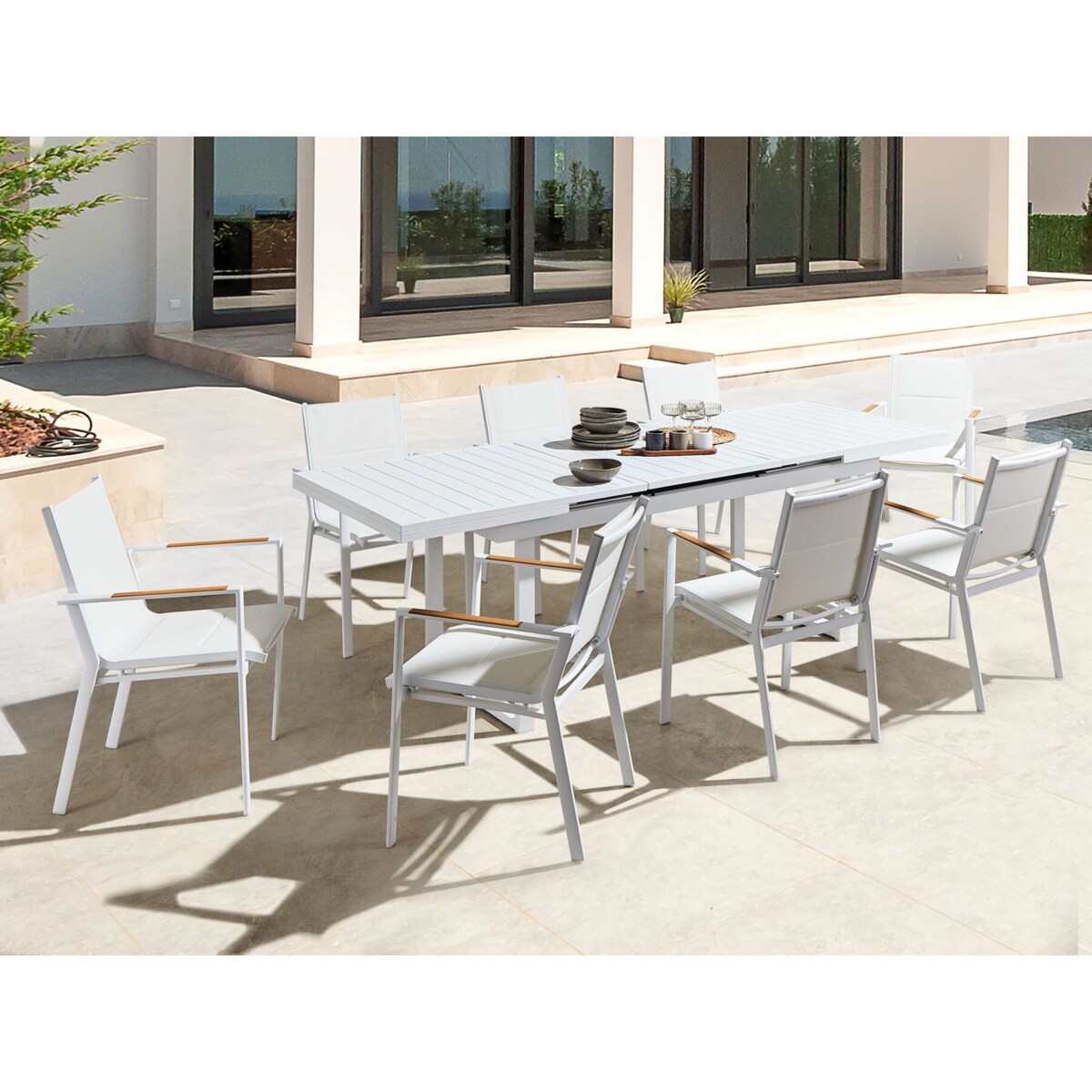 Zestaw ogrodowy stół rozkładany i 8 krzeseł biały VALCANETTO/BUSSETO