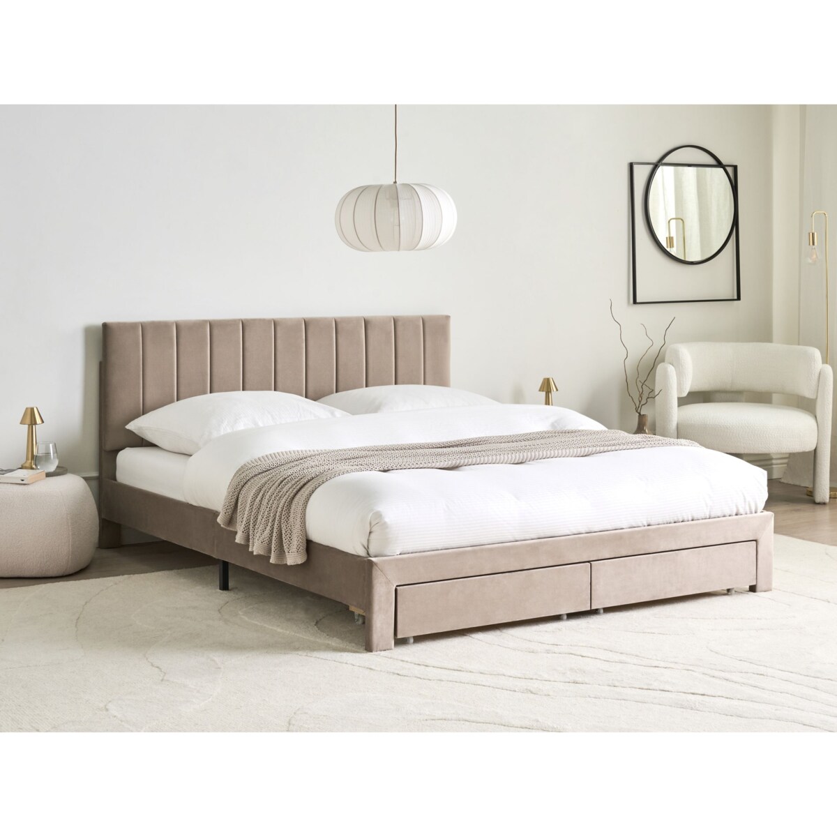 Łóżko z szufladami Welur LONZAC 160 x 200 cm Beżowoszary