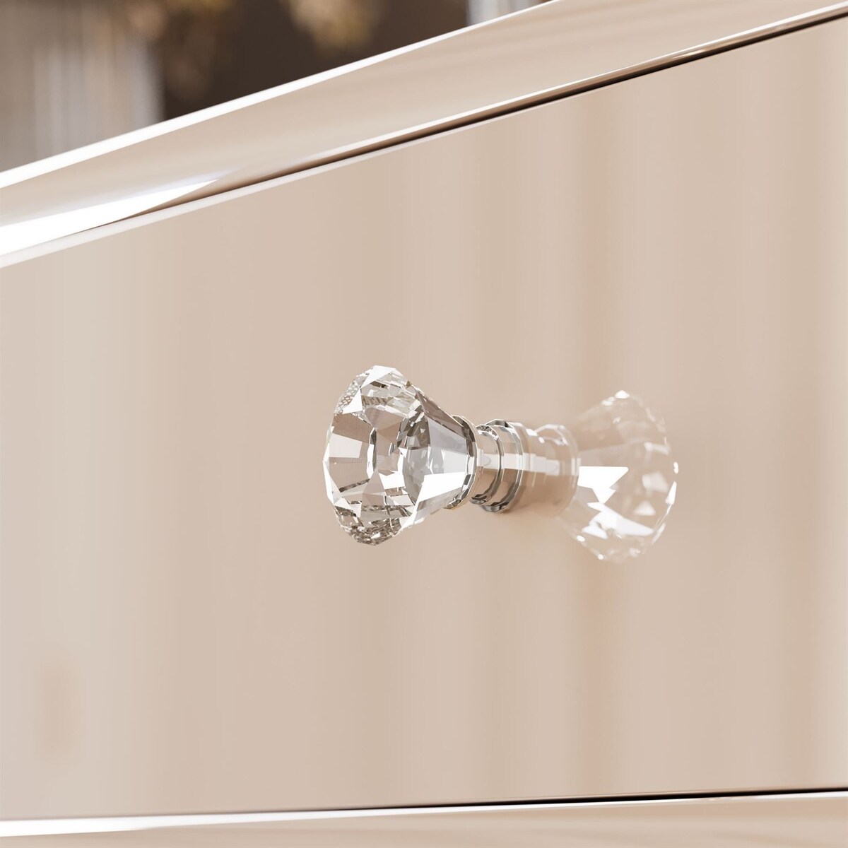 Toaletka BLANCO GLAMOUR KASZMIR na chromowanym stelażu z lustrem LED, uchwyt biały kryształ