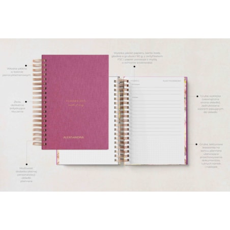 Planner dzienny na spirali 2025 – Poema Rosado