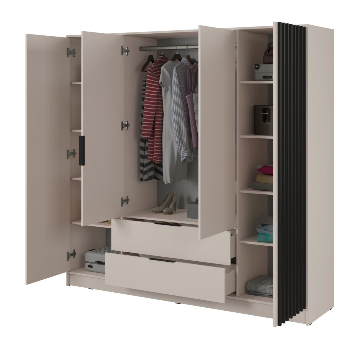 Szafa KELLY czterodrzwiowa z lamelami 206 cm - kaszmir