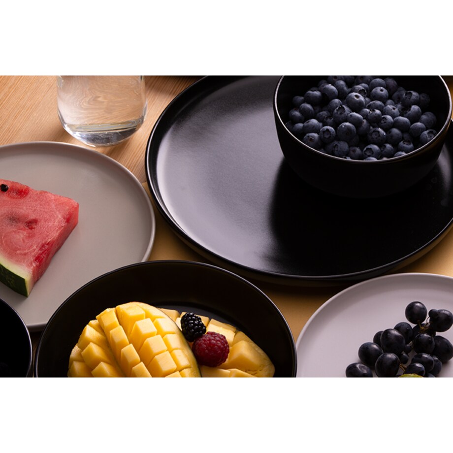 KONSIMO VICTO Zestaw obiadowy 6-osobowy szary/czarny/biały/czarny (24 elementy)