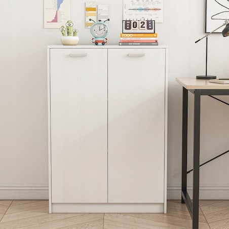 Regał biurowy 2-drzwiowy z półkami słupek szafka stojąca biały loft 108 cm