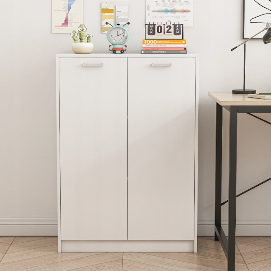 Regał biurowy 2-drzwiowy z półkami słupek szafka stojąca biały loft 108 cm