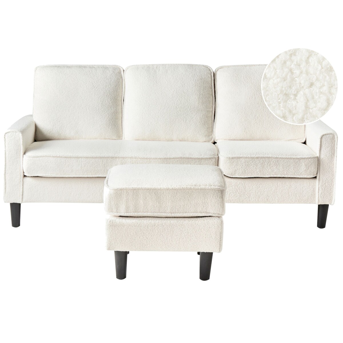 Sofa 3-osobowa z otomaną boucle biała AVESTA