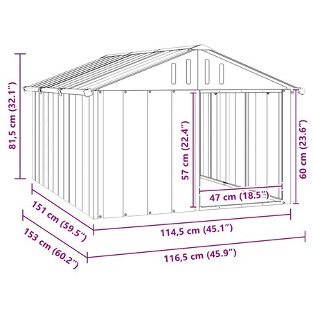 vidaXL Buda dla psa, antracytowa, 116,5x153x81,5 cm, stal