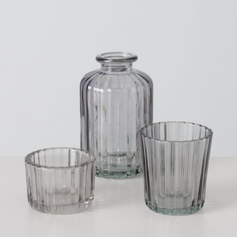 Zestaw szklanych dekoracji TOLKA, świeczniki i wazon,10 cm